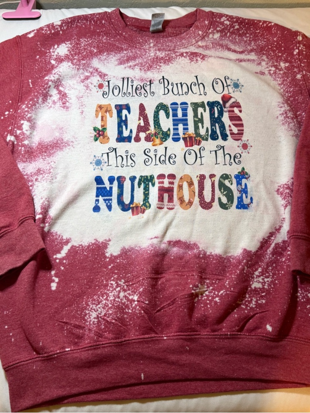 Jolliest Bunch of Teachers Bleached Sweatshirt - Red & White